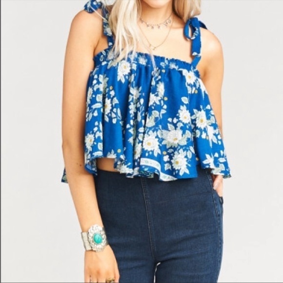 Show Me Your Mumu Nini Blue Floral Tie crop Top - Picture 1 of 12
